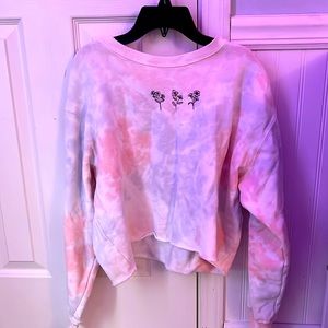 floral tie-dye cropped sweater